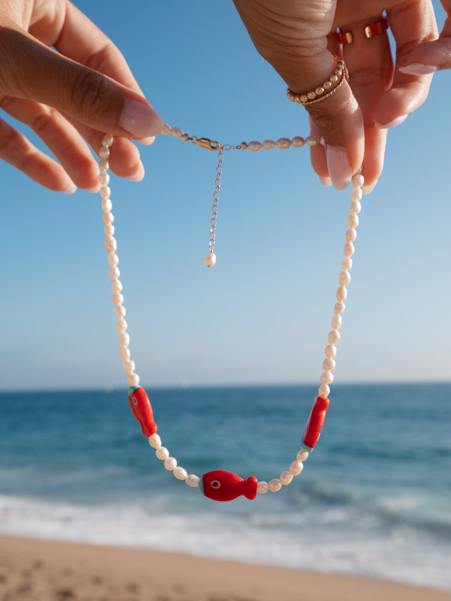 Red Fish/Blue Fish Pearl Necklace