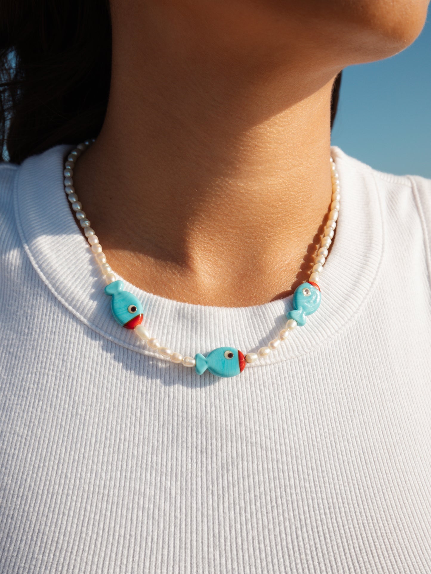 Red Fish/Blue Fish Pearl Necklace