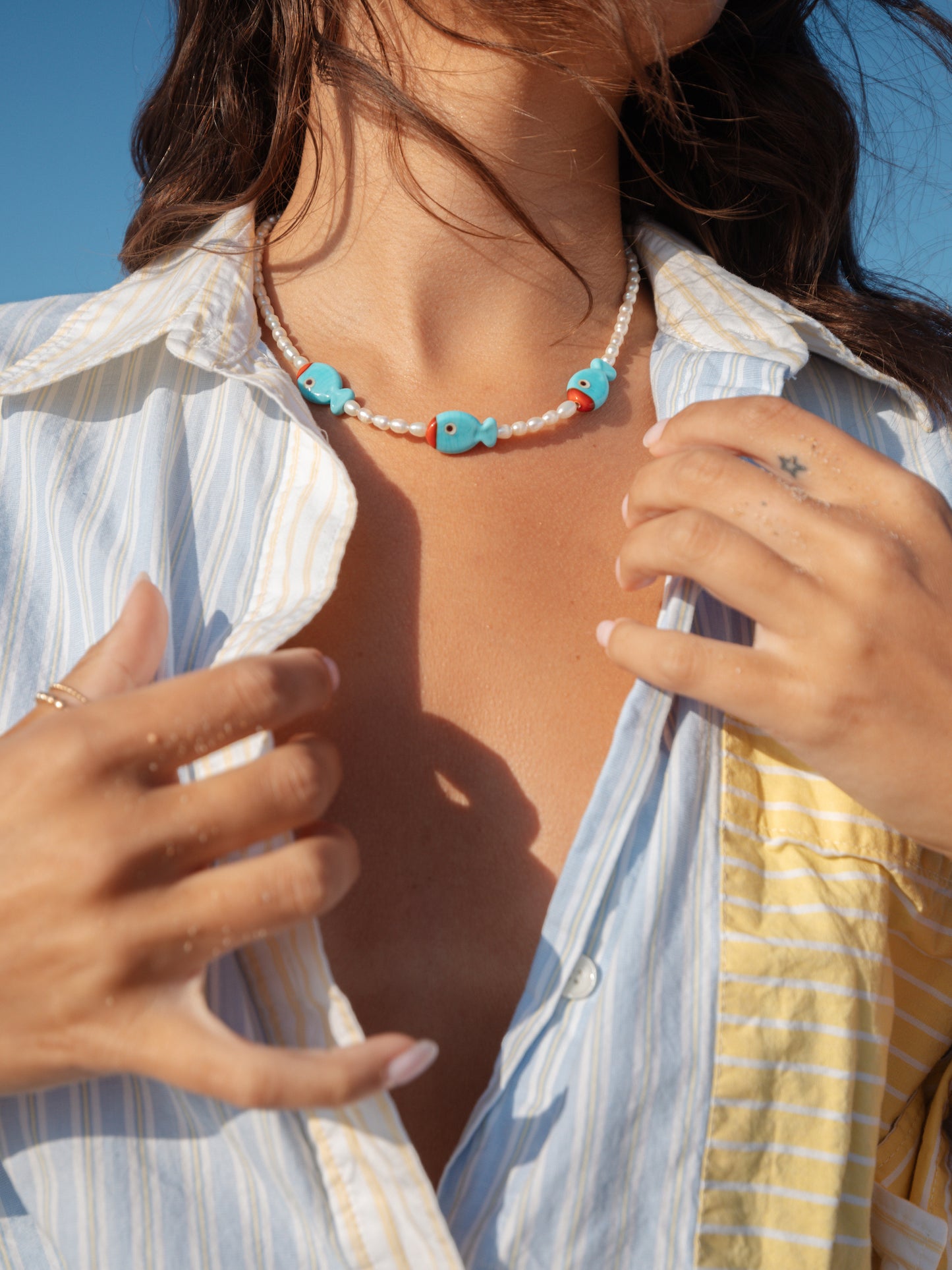 Red Fish/Blue Fish Pearl Necklace