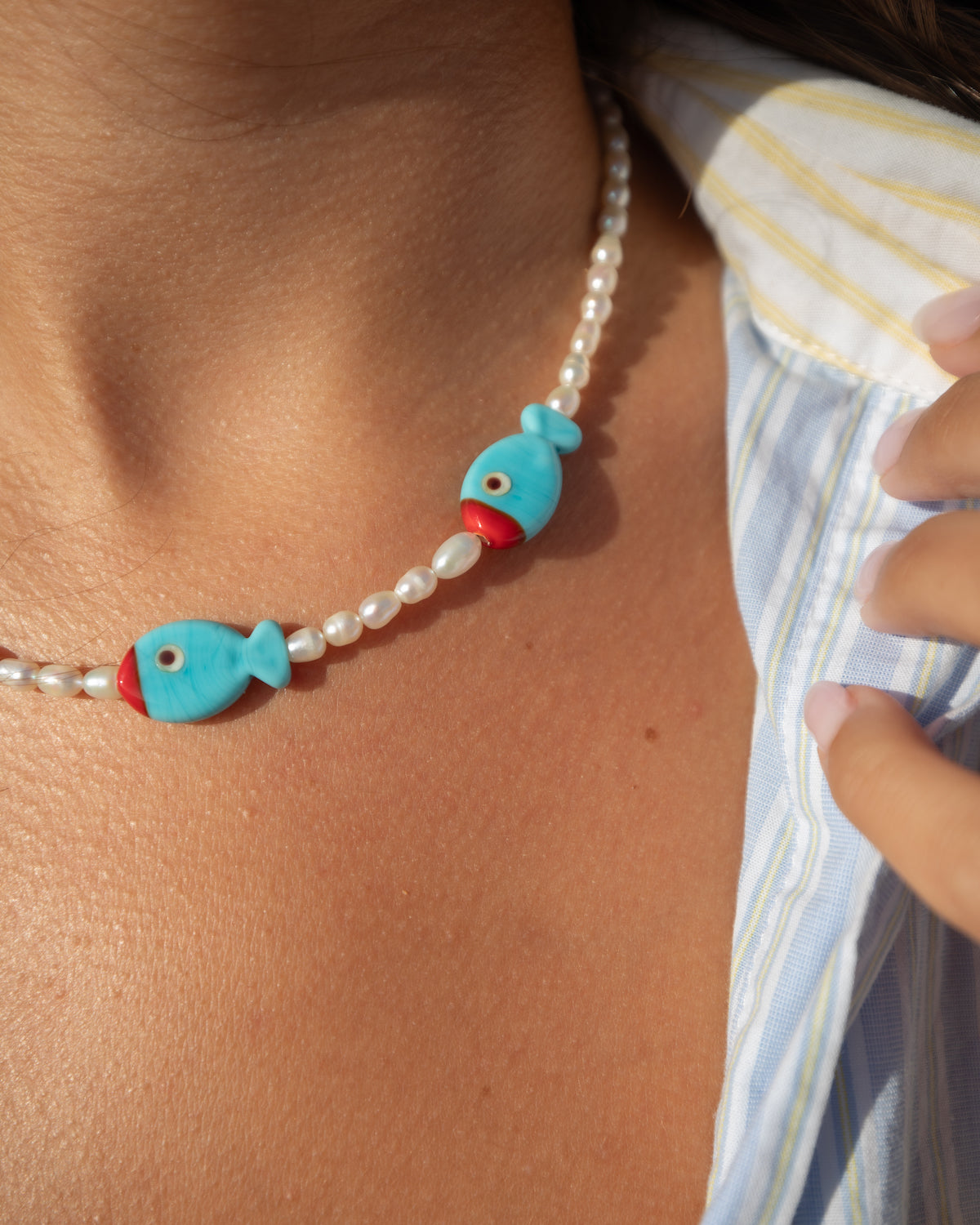 Red Fish/Blue Fish Pearl Necklace