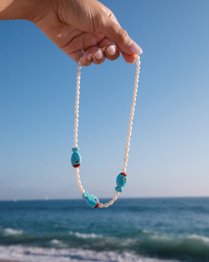 Red Fish/Blue Fish Pearl Necklace